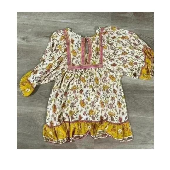Rachel Zoe 3/4 Sleeve Peasant Top Size S Small Floral Blouse Boho, Yellow Pink - Picture 6 of 8